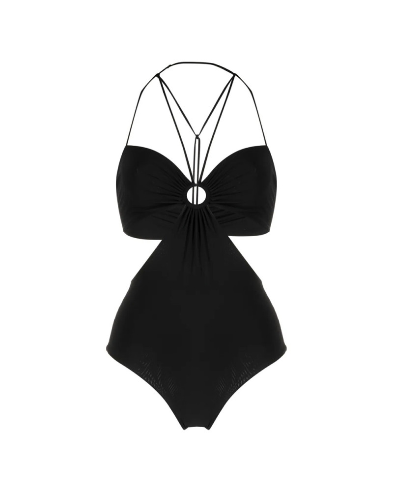 Nensi Dojaka One-piece draped swimsuit with metal ring