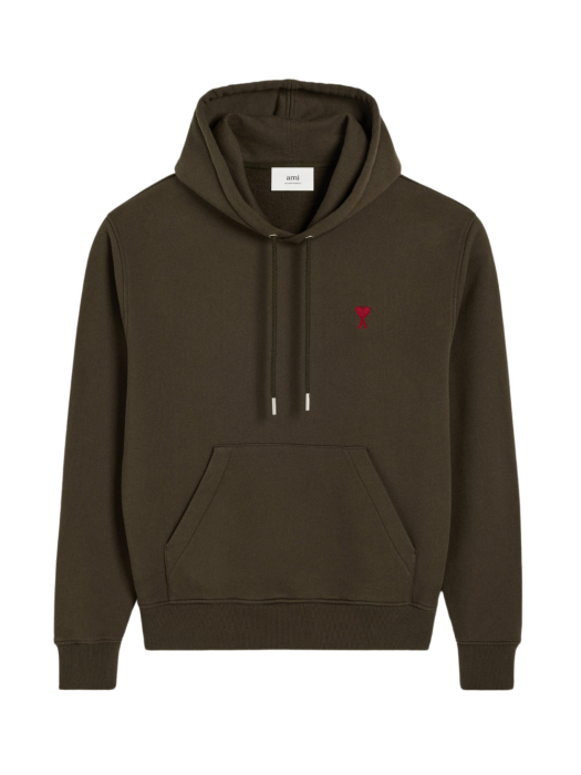 ★AMI PARIS★ AMI PARIS LOGO HOOD DARK COFFEE USW247730221 U Dark Coffee Ami De Coeur Hoodie | AMI PARIS
