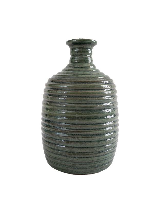 Striated Ball forest green Vase Striated Ball forest green Vase
