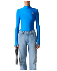 Tight high neck Top sapphire blue