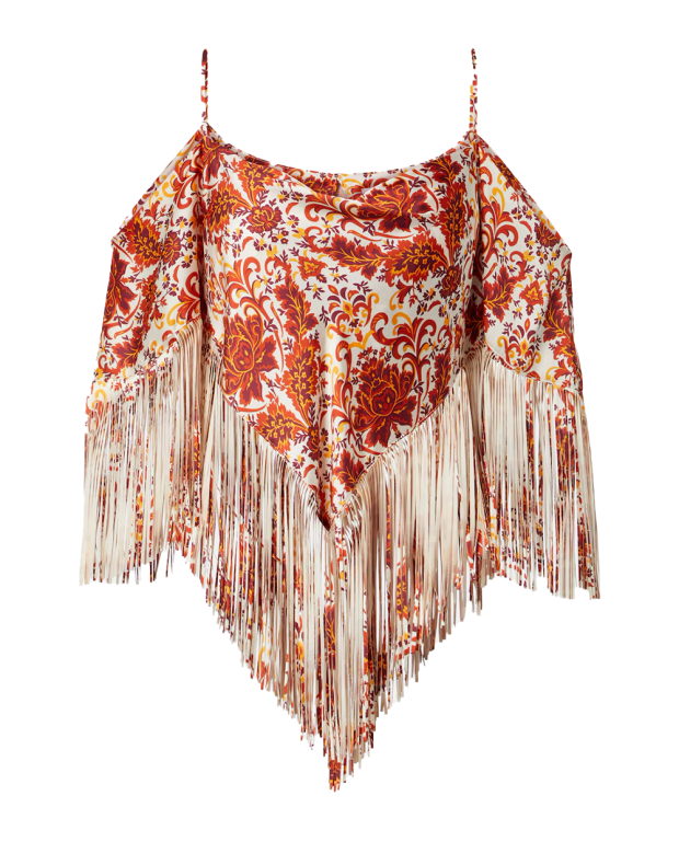 Top jacquard à franges rouge Top jacquard à franges rouge
