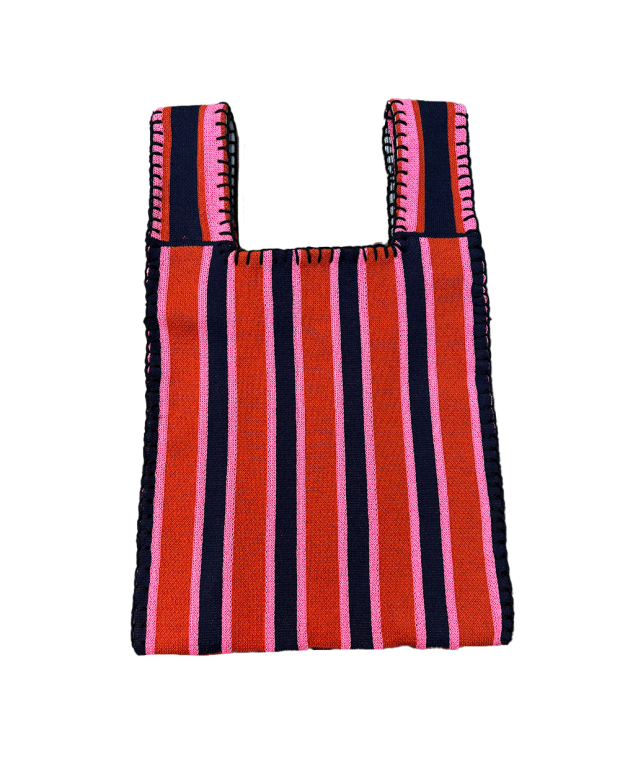 Sac Bee tricoté rouge/bleu foncé/rose fluo Sac Bee tricoté rouge/bleu foncé/rose fluo