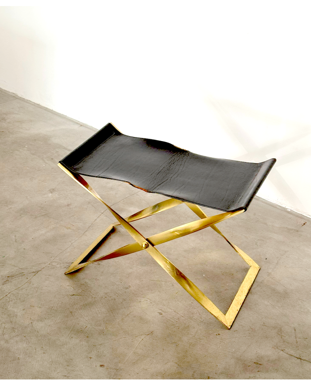Kaljerone gilt bronze/black leather stool