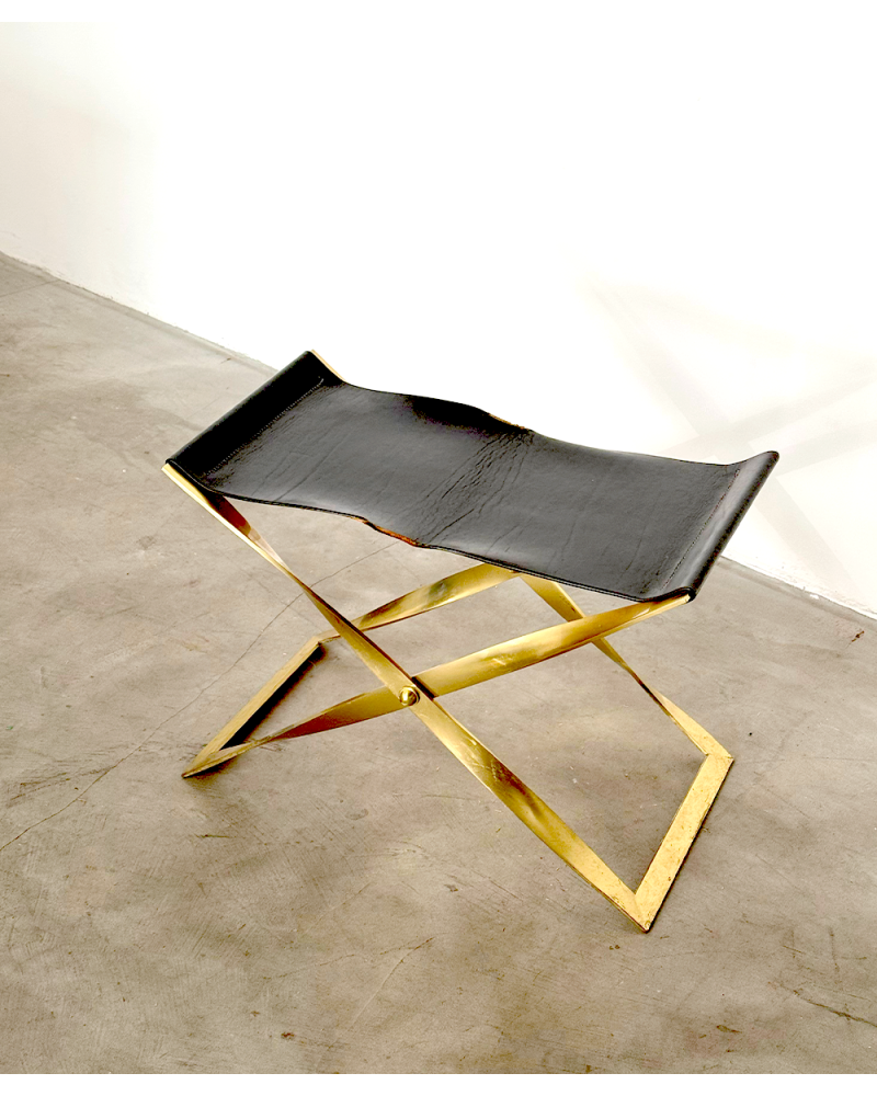 Kaljerone gilt bronze/black leather stool Kaljerone gilt bronze/black leather stool