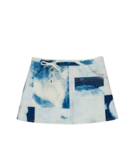 Jupe Mini Thelma en patchwork denim bleu Jupe Mini Thelma en patchwork denim bleu