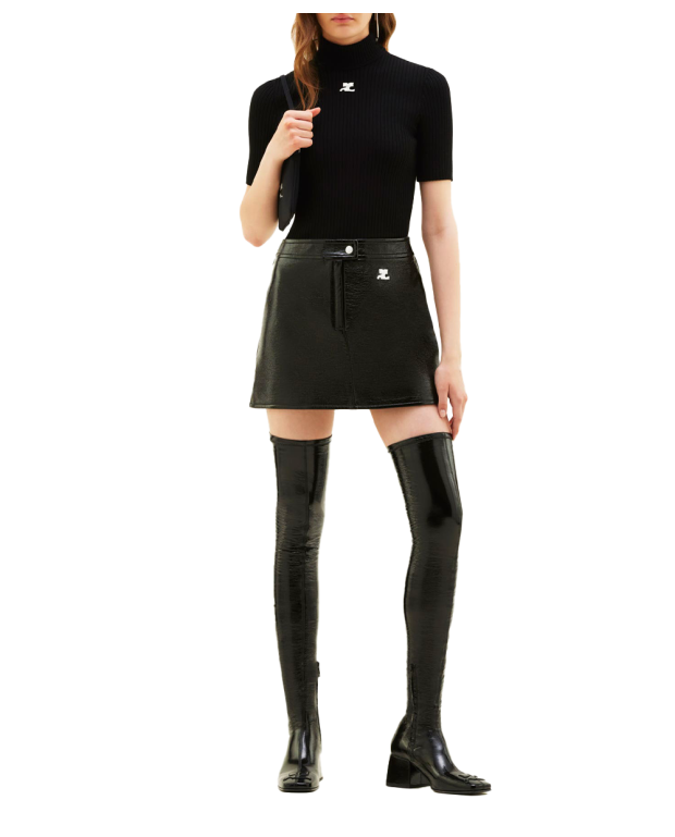 【関税&送料込】Courreges Black Polyester Blend Skirt reedition-vinyl-mini-skirt-