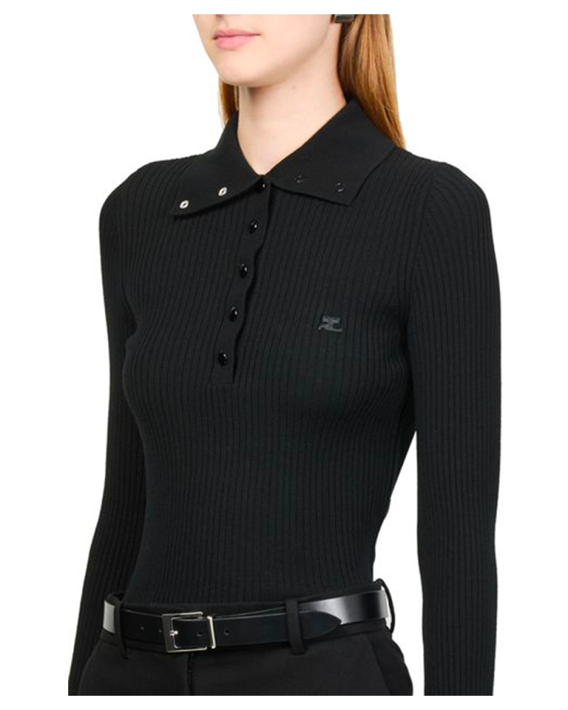 Polo côtelé classique noir