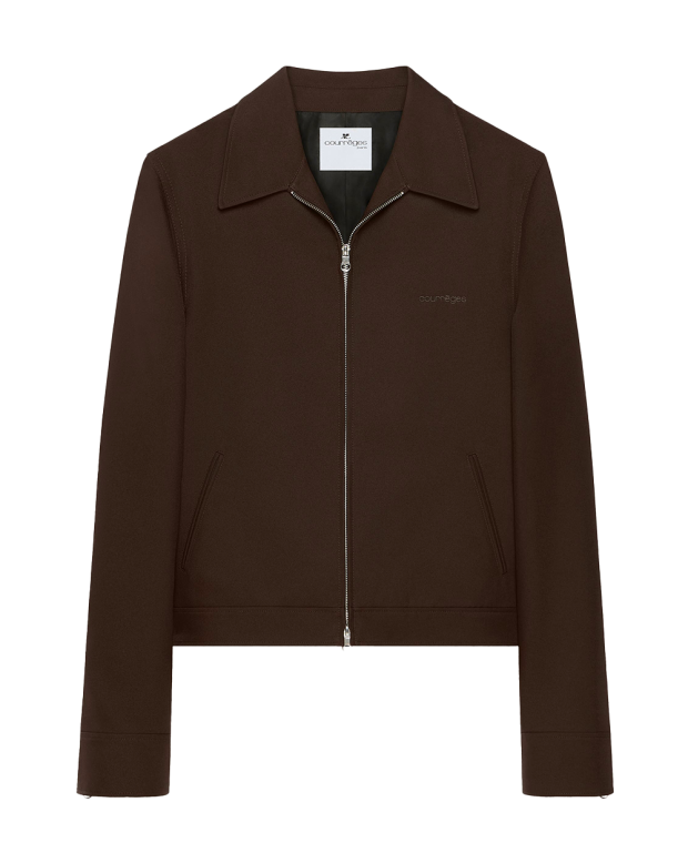 Embroidered zipped Twill Jacket chocolate Embroidered zipped Twill Jacket chocolate