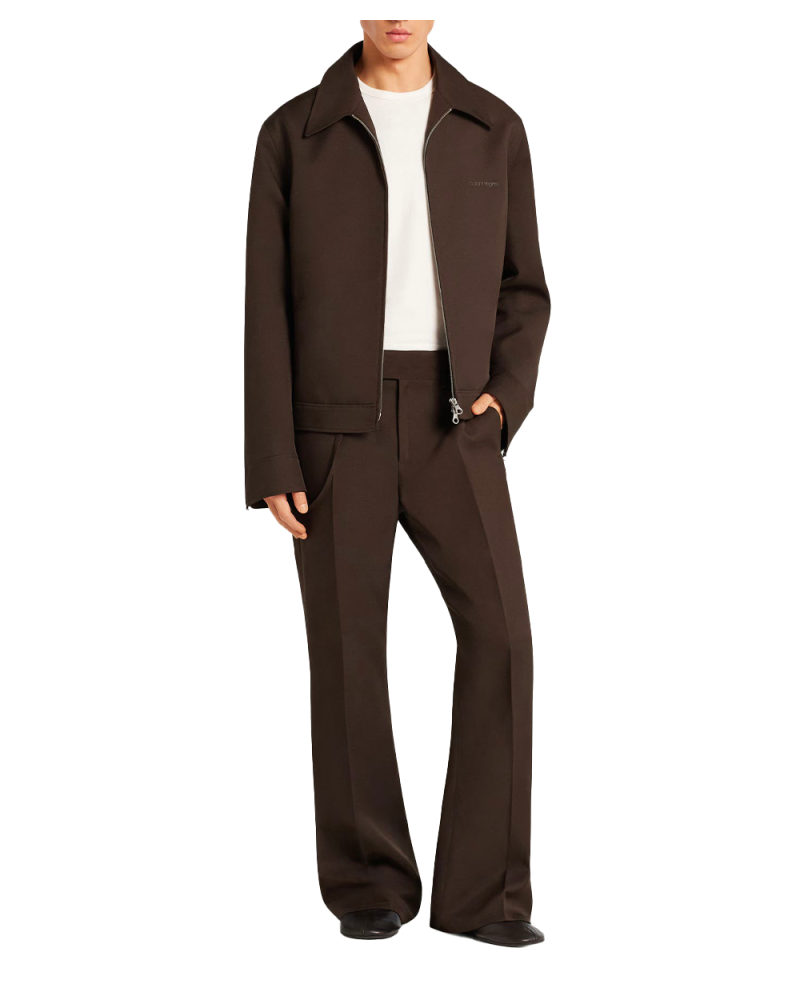 Embroidered zipped Twill Jacket chocolate Embroidered zipped Twill Jacket chocolate