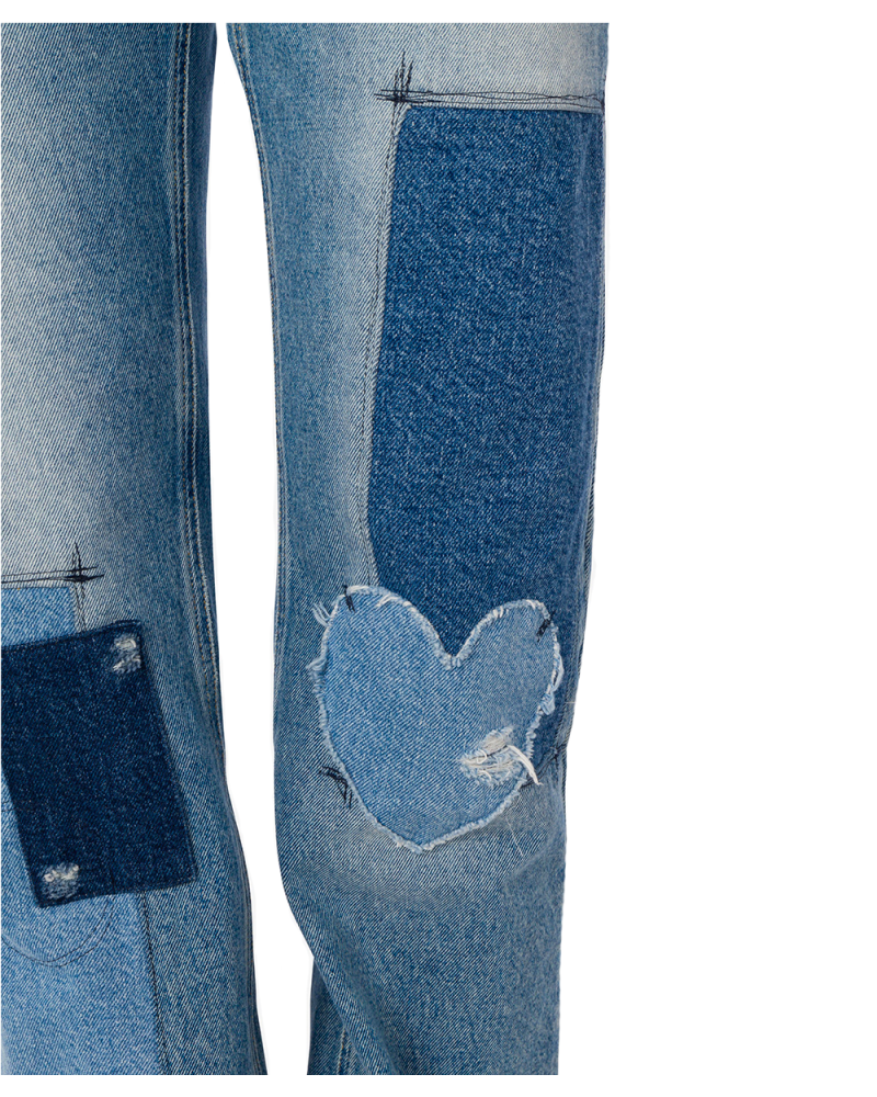 Pantalon en denim patchwork bleu Pantalon en denim patchwork bleu