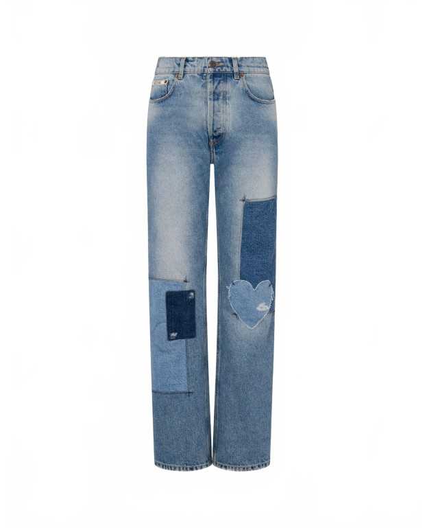 Pantalon En Denim Patchwork - Moschino - Multi Blue