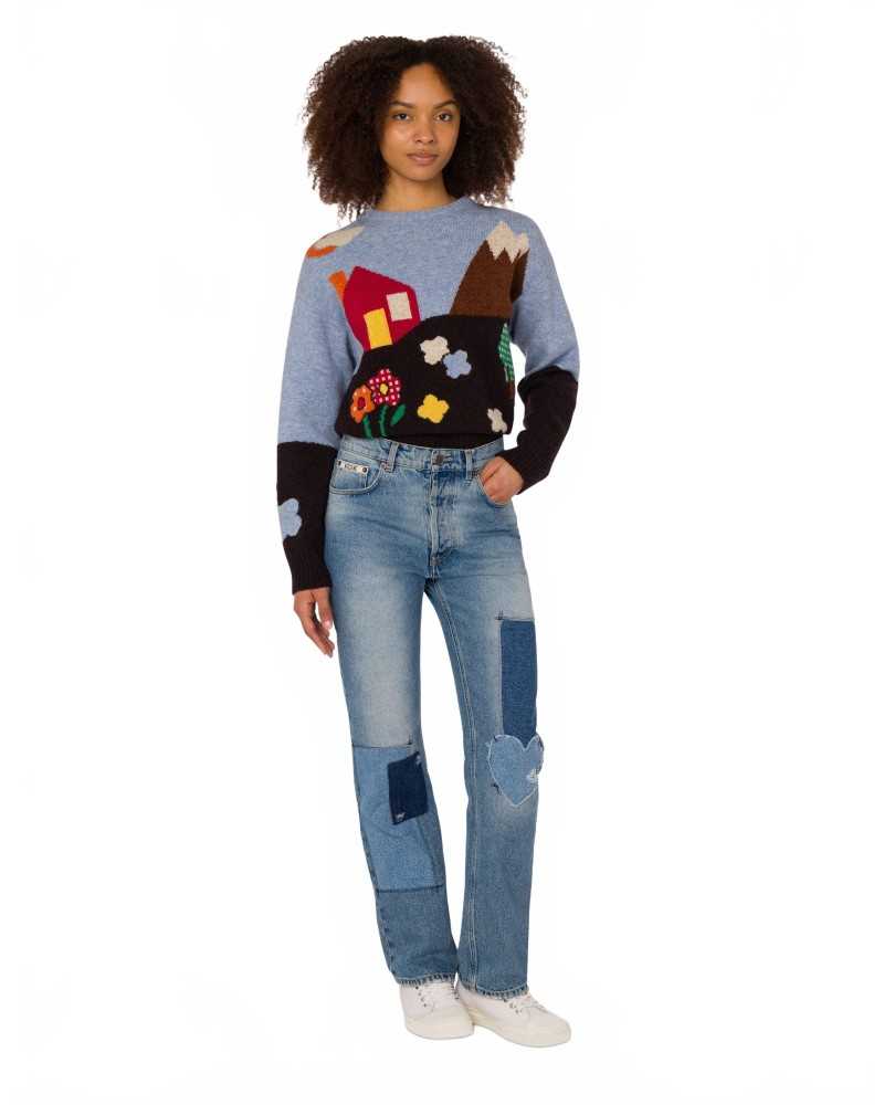 Pantalon En Denim Patchwork - Moschino - Multi Blue Pantalon En Denim Patchwork - Moschino - Multi Blue