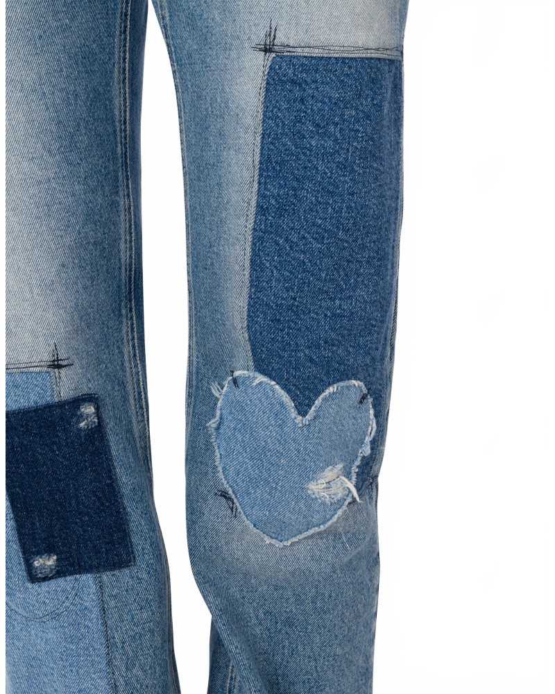 Pantalon En Denim Patchwork - Moschino - Multi Blue Pantalon En Denim Patchwork - Moschino - Multi Blue