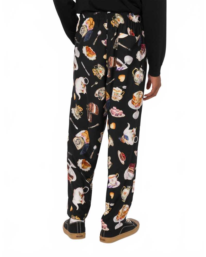 Printed Satin Pants - Moschino - Multi Printed Satin Pants - Moschino - Multi