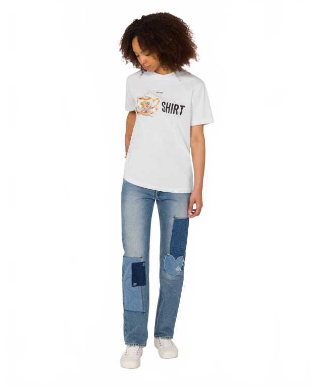 Organic Cotton Jersey Print T-Shirt - Moschino - Multi White Organic Cotton Jersey Print T-Shirt - Moschino - Multi White