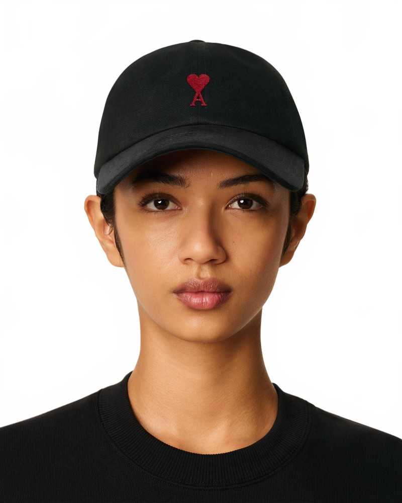 Ami De Coeur Red Embroidery Cap - Ami - Black
