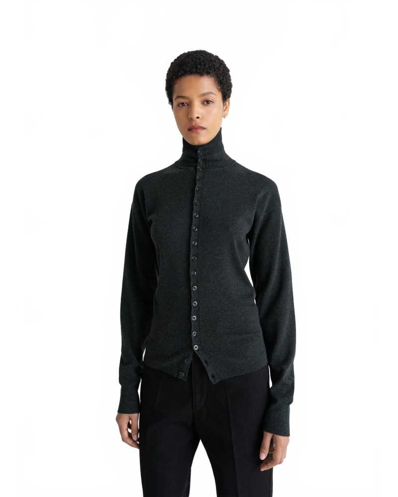 Buttoned Fitted Cardigan - Lemaire - Anthracite Melange Buttoned Fitted Cardigan - Lemaire - Anthracite Melange