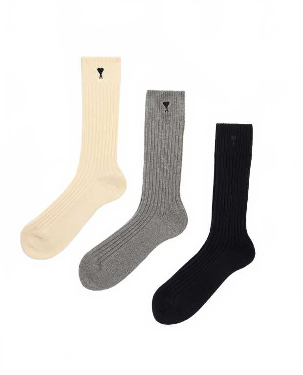 Pack Trois Chaussettes Ami De Coeur - Ami - Ecru / Gris / Noir Pack Trois Chaussettes Ami De Coeur - Ami - Ecru / Gris / Noir