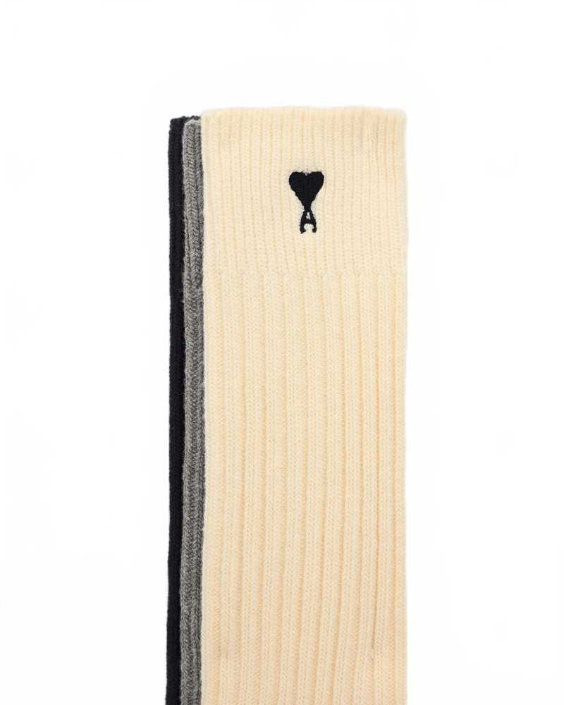 Pack Trois Chaussettes Ami De Coeur - Ami - Ecru / Gris / Noir Pack Trois Chaussettes Ami De Coeur - Ami - Ecru / Gris / Noir