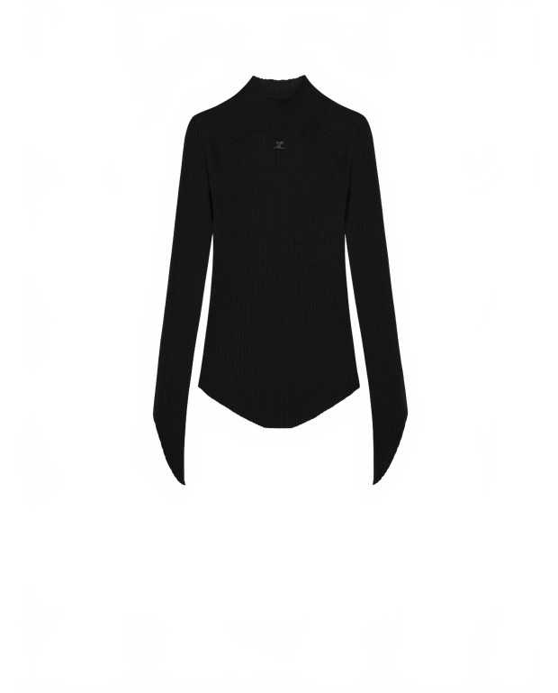 Circle Rib Knit Mockneck Sweater - Courreges - Black Circle Rib Knit Mockneck Sweater - Courreges - Black