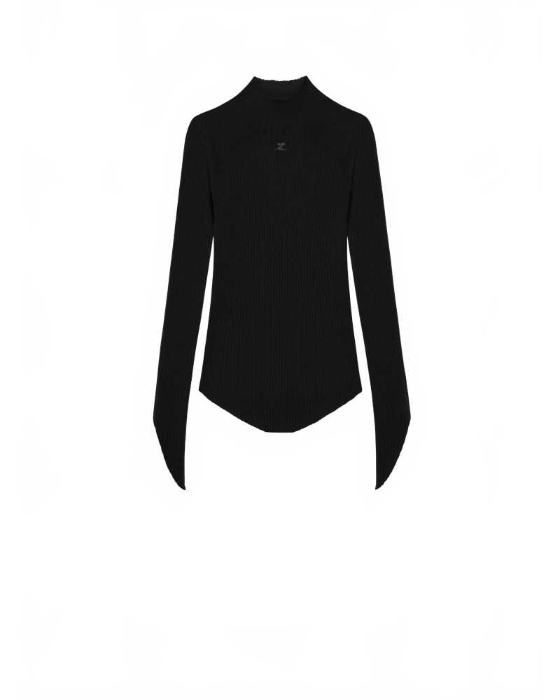 Circle Rib Knit Mockneck Sweater - Quilts - Black Circle Rib Knit Mockneck Sweater - Quilts - Black