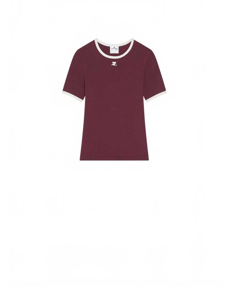 T-shirt Signature Contrast - Courreges - Burgundy / Heritage White
