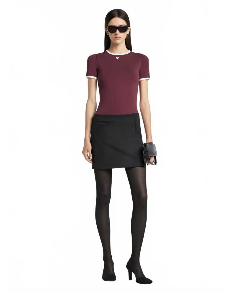 T-shirt Signature Contrast - Courreges - Burgundy / Heritage White