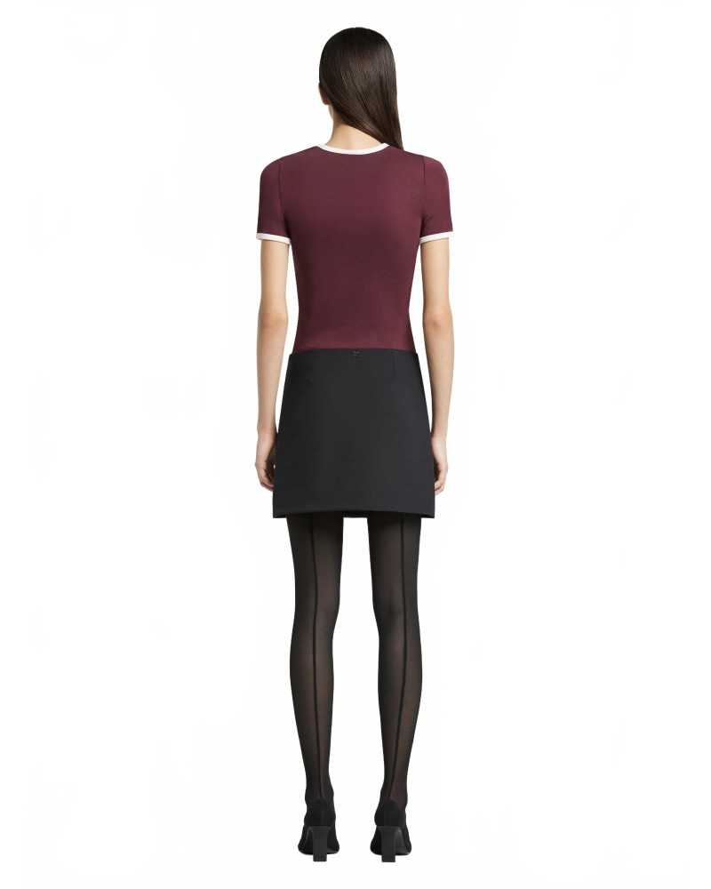 T-shirt Signature Contrast - Courreges - Burgundy / Heritage White