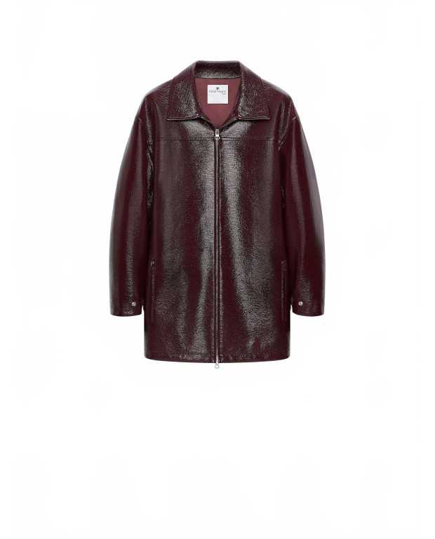 Zipped Vinyl Maxi Bomber Jacket - Courreges - Burgundy Zipped Vinyl Maxi Bomber Jacket - Courreges - Burgundy