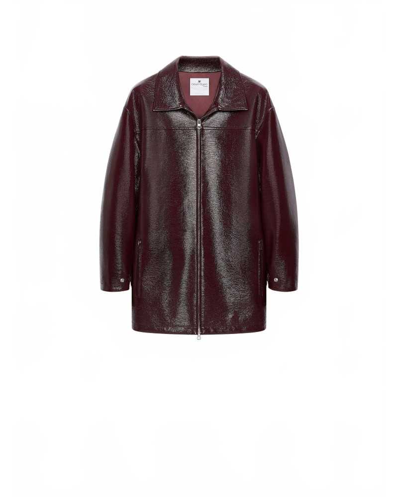 Zipped Vinyl Maxi Bomber Jacket - Courreges - Burgundy Zipped Vinyl Maxi Bomber Jacket - Courreges - Burgundy