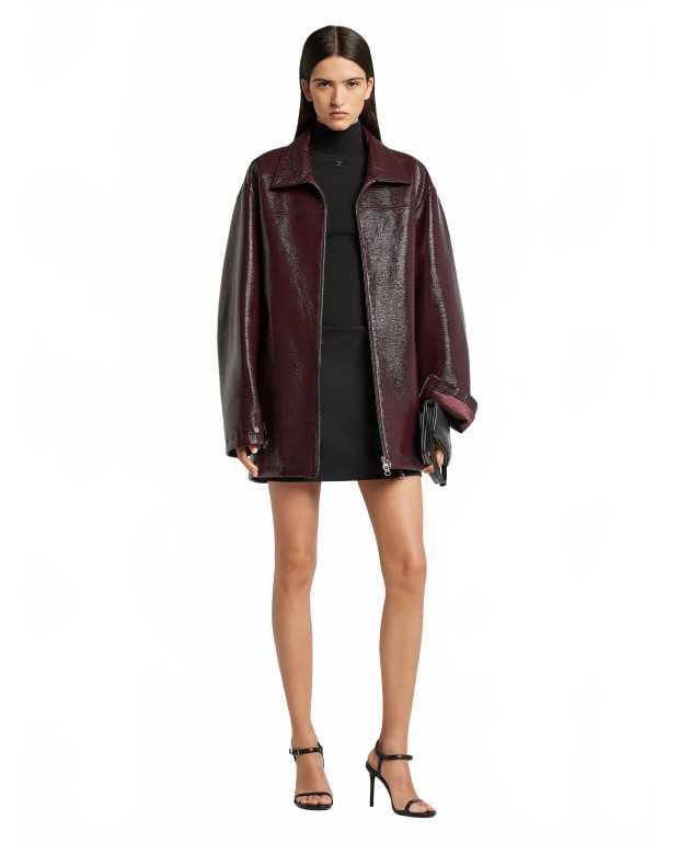 Zipped Vinyl Maxi Bomber Jacket - Courreges - Burgundy Zipped Vinyl Maxi Bomber Jacket - Courreges - Burgundy