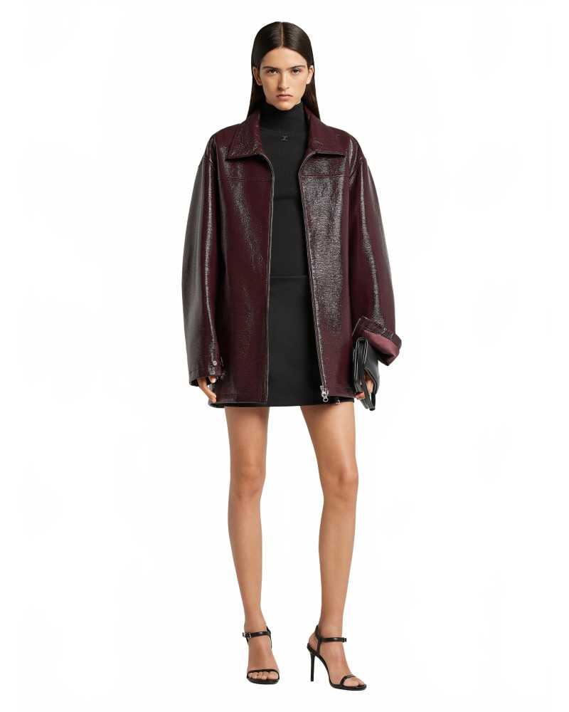 Zipped Vinyl Maxi Bomber Jacket - Courreges - Burgundy Zipped Vinyl Maxi Bomber Jacket - Courreges - Burgundy