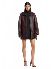 Zipped Vinyl Maxi Bomber Jacket - Courreges - Burgundy Zipped Vinyl Maxi Bomber Jacket - Courreges - Burgundy