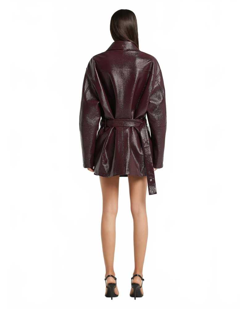 Zipped Vinyl Maxi Bomber Jacket - Courreges - Burgundy Zipped Vinyl Maxi Bomber Jacket - Courreges - Burgundy
