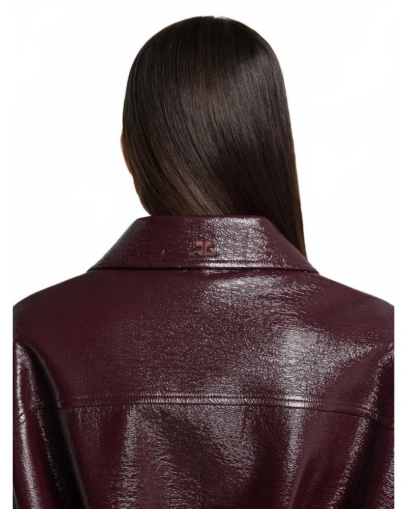 Zipped Vinyl Maxi Bomber Jacket - Courreges - Burgundy Zipped Vinyl Maxi Bomber Jacket - Courreges - Burgundy