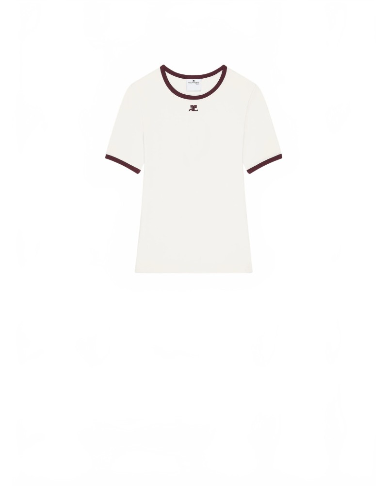 T-shirt Signature Contrast - Courreges - Heritage White / Burgundy