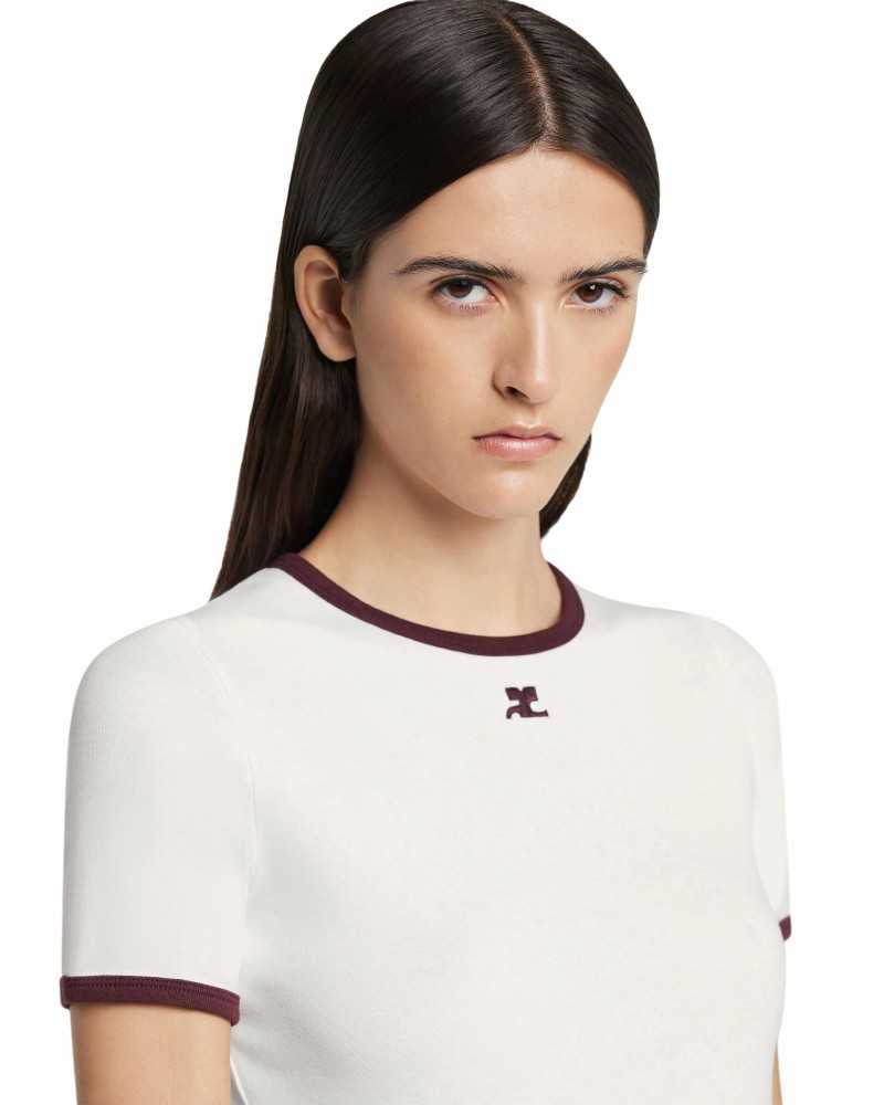 T-shirt Signature Contrast - Courreges - Heritage White / Burgundy
