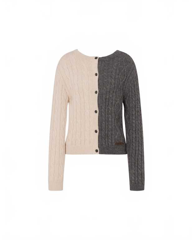 Cardigan En Alpaga - Moschino - Grey / Beige Cardigan En Alpaga - Moschino - Grey / Beige