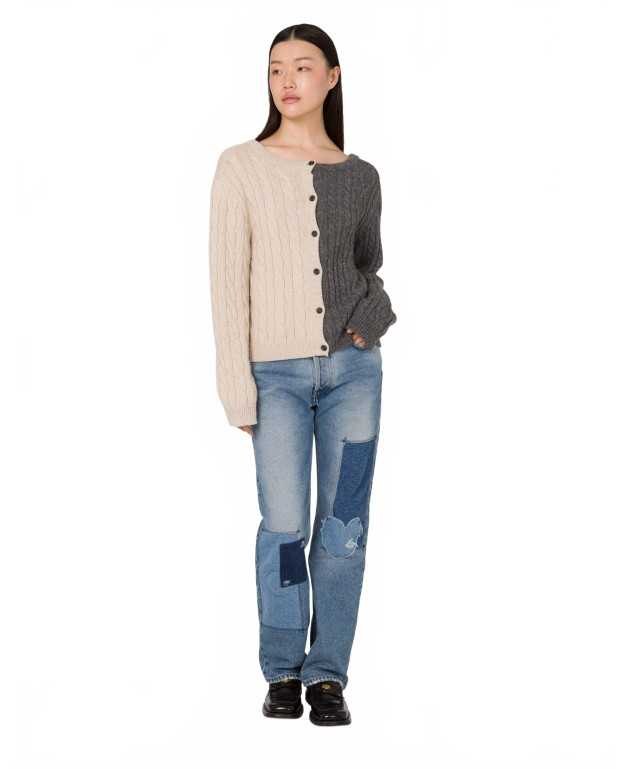 Cardigan En Alpaga - Moschino - Grey / Beige Cardigan En Alpaga - Moschino - Grey / Beige