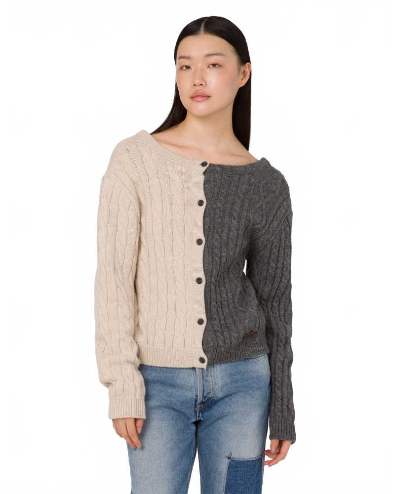 Alpaca Cardigan - Moschino - Grey / Beige