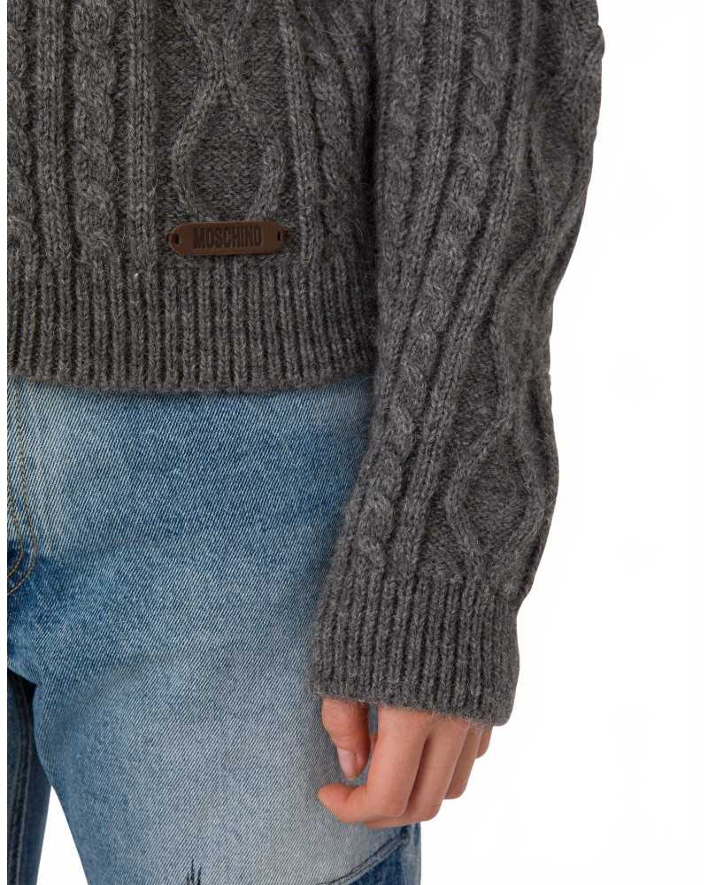 Cardigan En Alpaga - Moschino - Grey / Beige Cardigan En Alpaga - Moschino - Grey / Beige