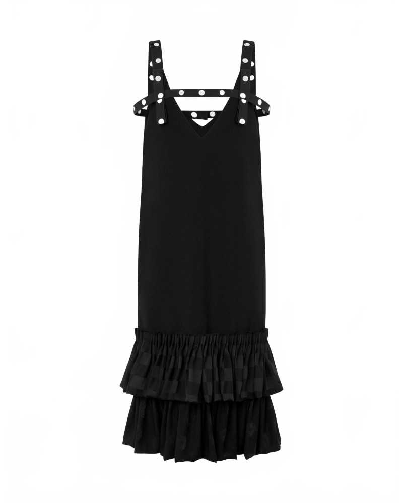 Ruffle Dress With Dotted Details - Moschino - Black Ruffle Dress With Dotted Details - Moschino - Black