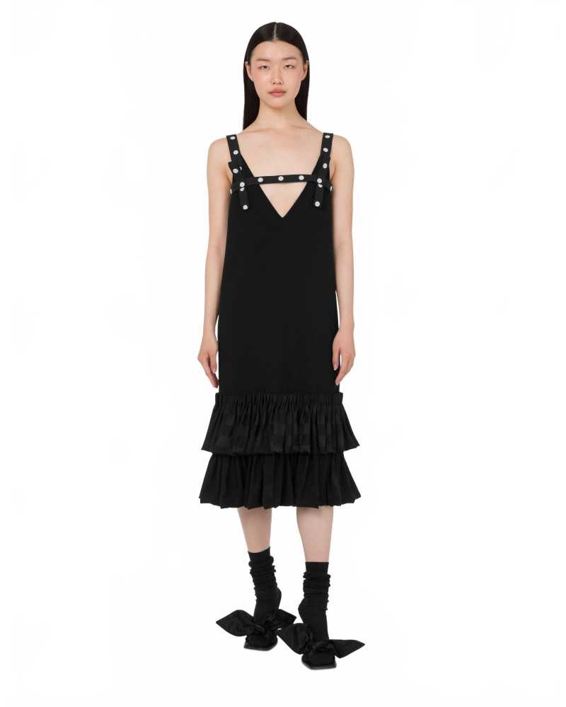 Ruffle Dress With Dotted Details - Moschino - Black Ruffle Dress With Dotted Details - Moschino - Black
