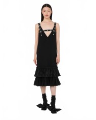 Robe A Volant Et Details A Pois - Moschino - Black Robe A Volant Et Details A Pois - Moschino - Black