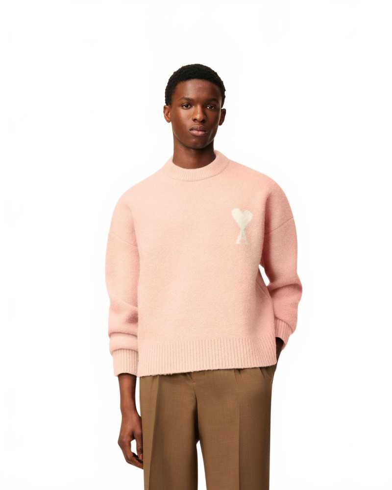 Ami De Coeur Round Neck Sweater - Ami - Powder / Ecru Ami De Coeur Round Neck Sweater - Ami - Powder / Ecru