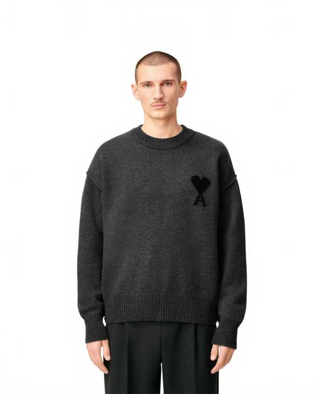 Pull Col Rond Ami De Coeur - Ami - Gris / Noir Pull Col Rond Ami De Coeur - Ami - Gris / Noir