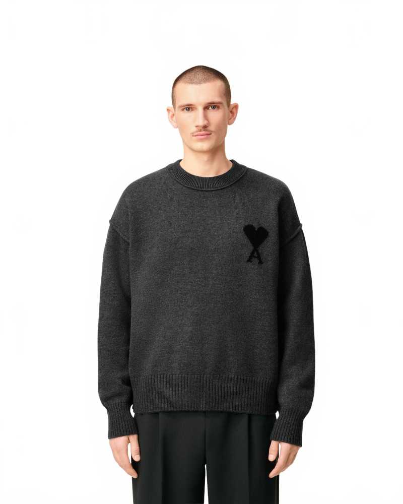 Ami De Coeur Round Neck Sweater - Ami - Grey / Black Ami De Coeur Round Neck Sweater - Ami - Grey / Black
