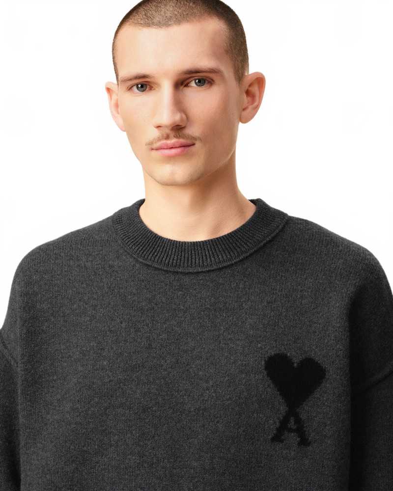 Pull Col Rond Ami De Coeur - Ami - Gris / Noir Pull Col Rond Ami De Coeur - Ami - Gris / Noir