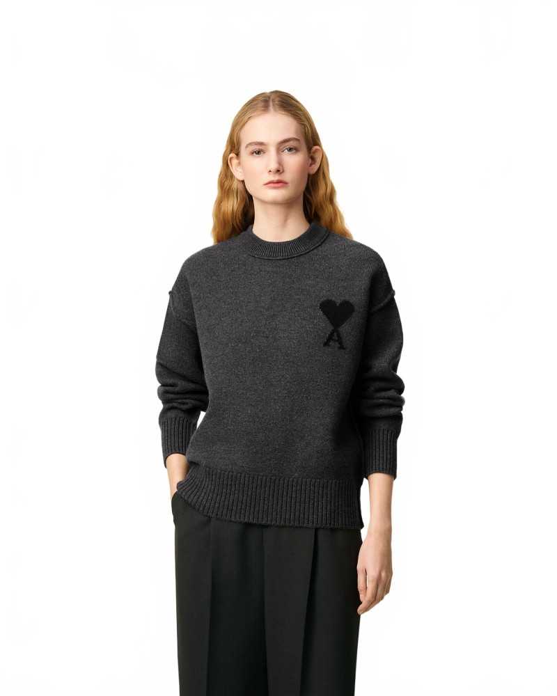 Pull Col Rond Ami De Coeur - Ami - Gris / Noir Pull Col Rond Ami De Coeur - Ami - Gris / Noir