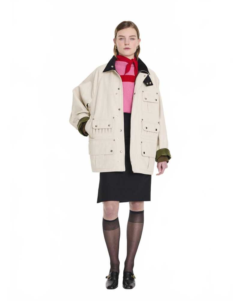 Bonded Cotton Utility Jacket - La Fetiche - Ecru / Black Bonded Cotton Utility Jacket - La Fetiche - Ecru / Black